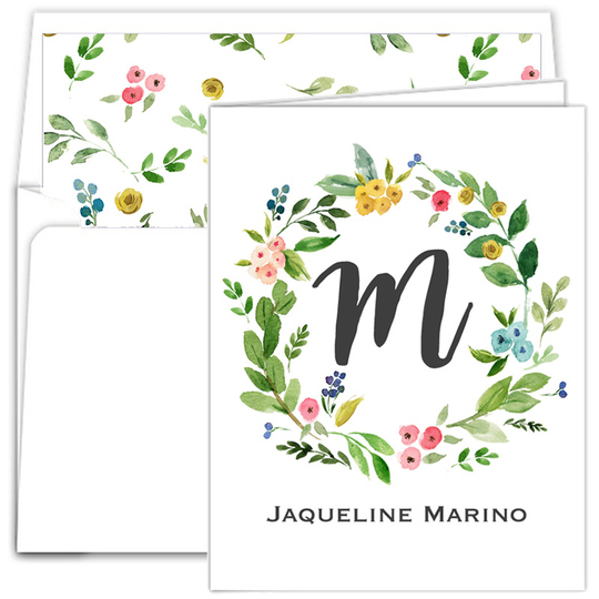 White Bud Wreath Vertical Folded Note Cards